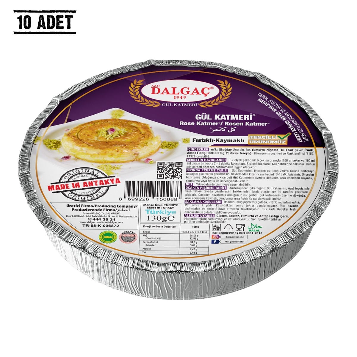 Folyo Tabak İçinde Dondurulmuş Fıstıklı-Kaymaklı Gül Katmeri® 130 Gr