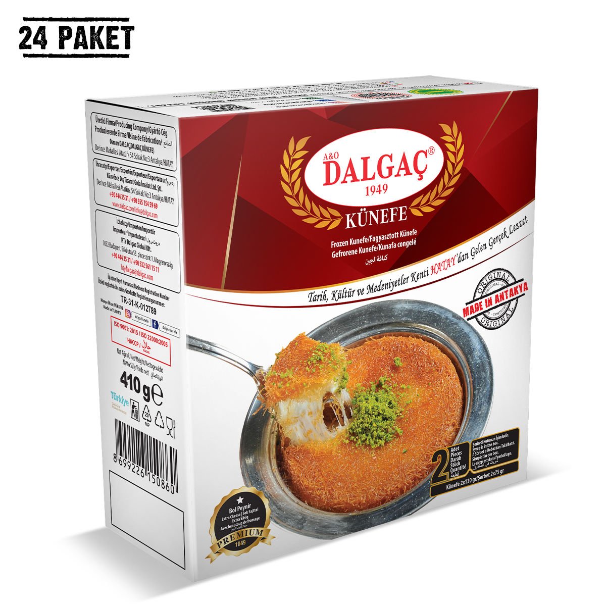 2 Adetli Kutu Dondurulmuş Peynirli Künefe 410 Gr Büyük (24 Paket)