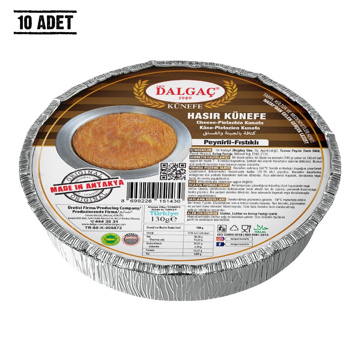 Folyo Tabak İçinde Dondurulmuş Peynirli-Fıstıklı Hasır Künefe 130 Gr